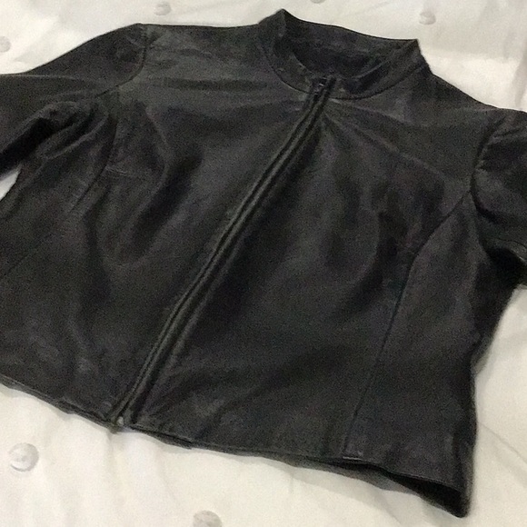 BCBG Minimalist Black Leather Jacket - Picture 2 of 14